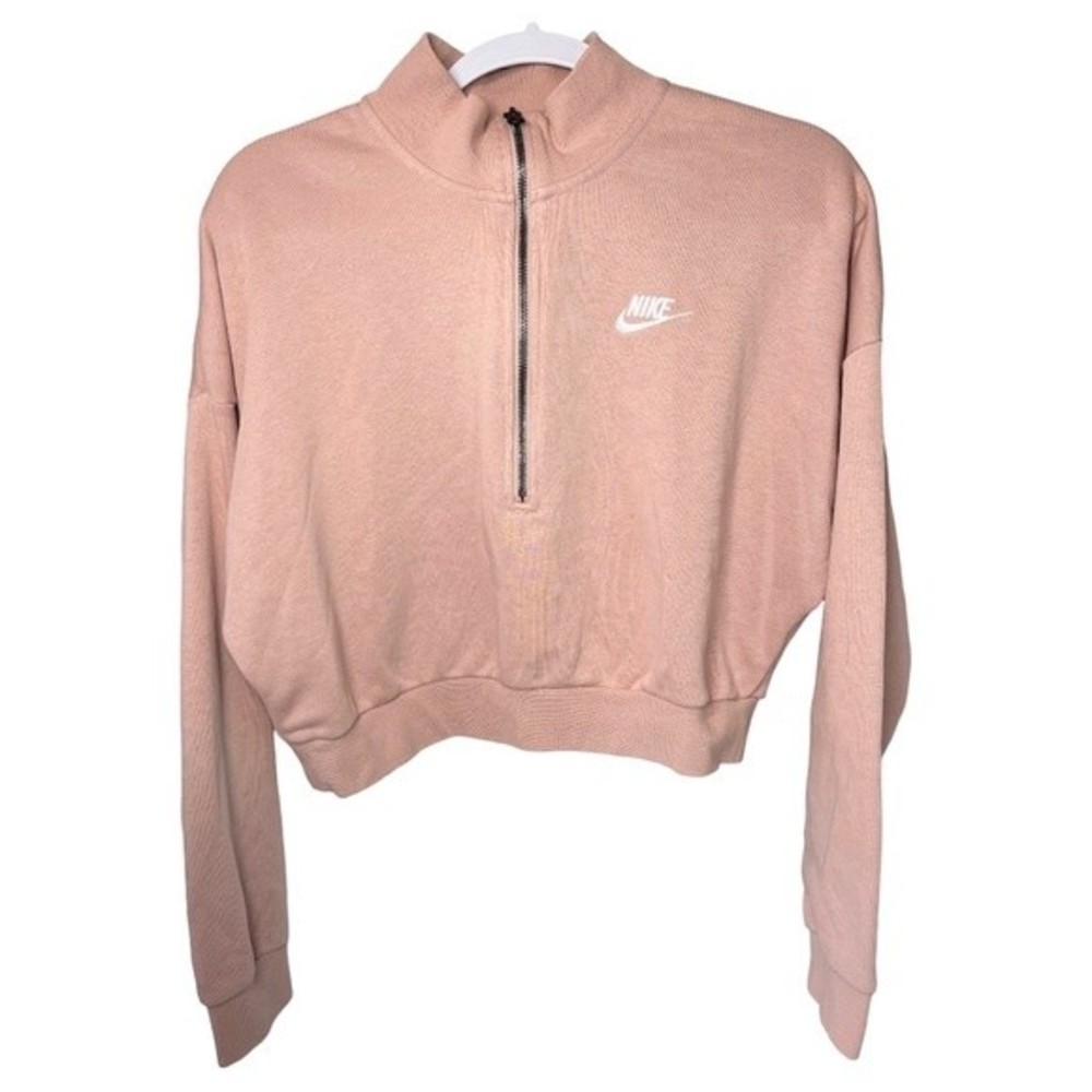 Nike women’s size medium light pink crop top quarter zip long sleeve sweater